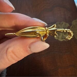 Vintage Anne Klein Gold-Tone Umbrella Brooch | AK Figural Pin
